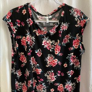 Women’s Elle XL Tunic Black Floral Short Sleeve